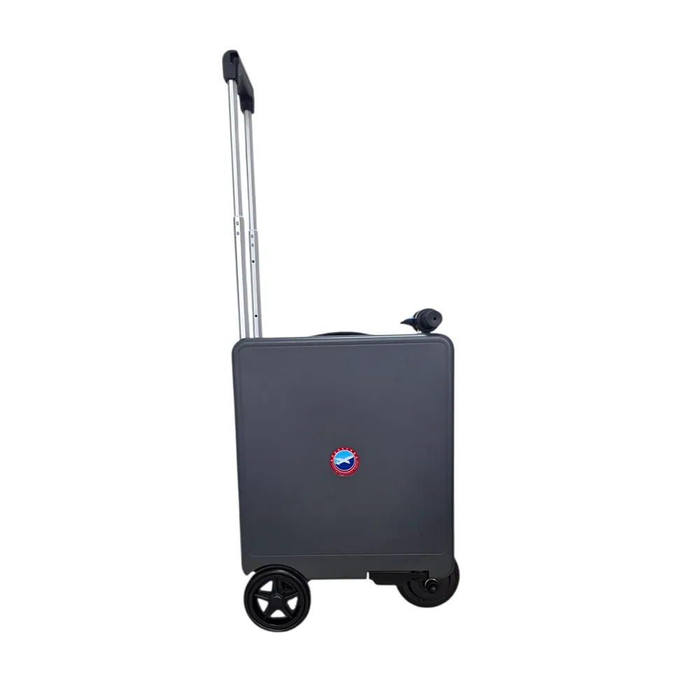 ROLLERTRON RT1 тъмно сив – страничен изглед с изтеглена телескопична дръжка и емблема, с колела